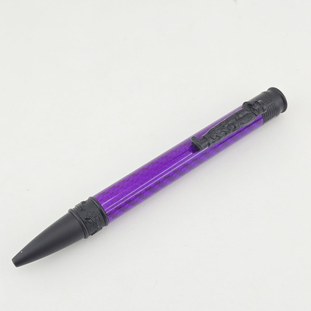 Hand-Turned Military Pen – Sculpted Soldier Clip and USA End Cap Twist Pen - Purple Carbon Fiber, Matte Black