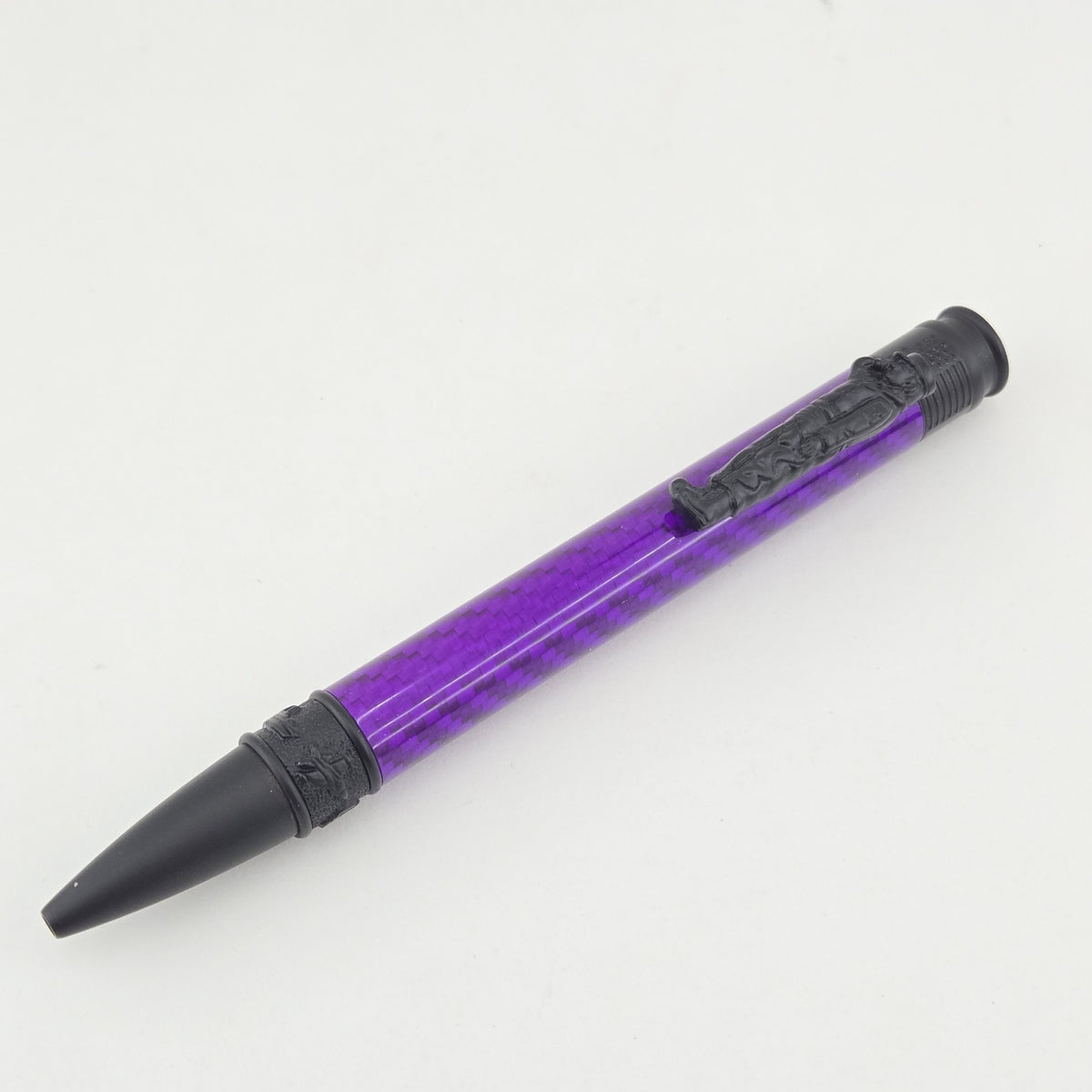 Hand-Turned Military Pen – Sculpted Soldier Clip and USA End Cap Twist Pen - Purple Carbon Fiber, Matte Black
