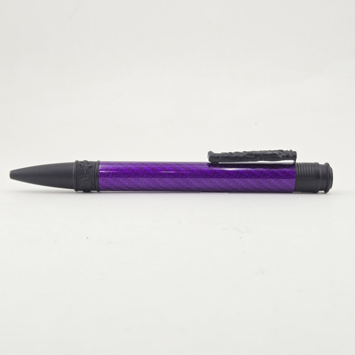 Hand-Turned Military Pen – Sculpted Soldier Clip and USA End Cap Twist Pen - Purple Carbon Fiber, Matte Black