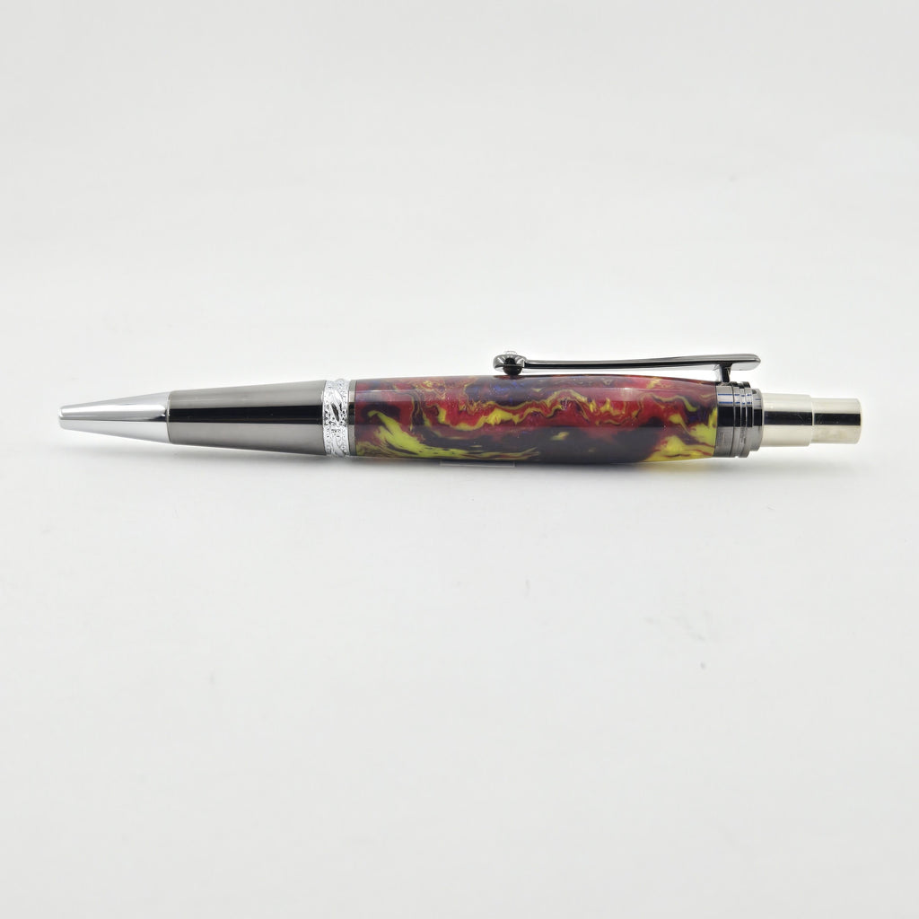 Majestic Squire EDC Click Pen – Hand-Turned Click Pen with Crystal Clip - Jester, Gun Metal and Chrome