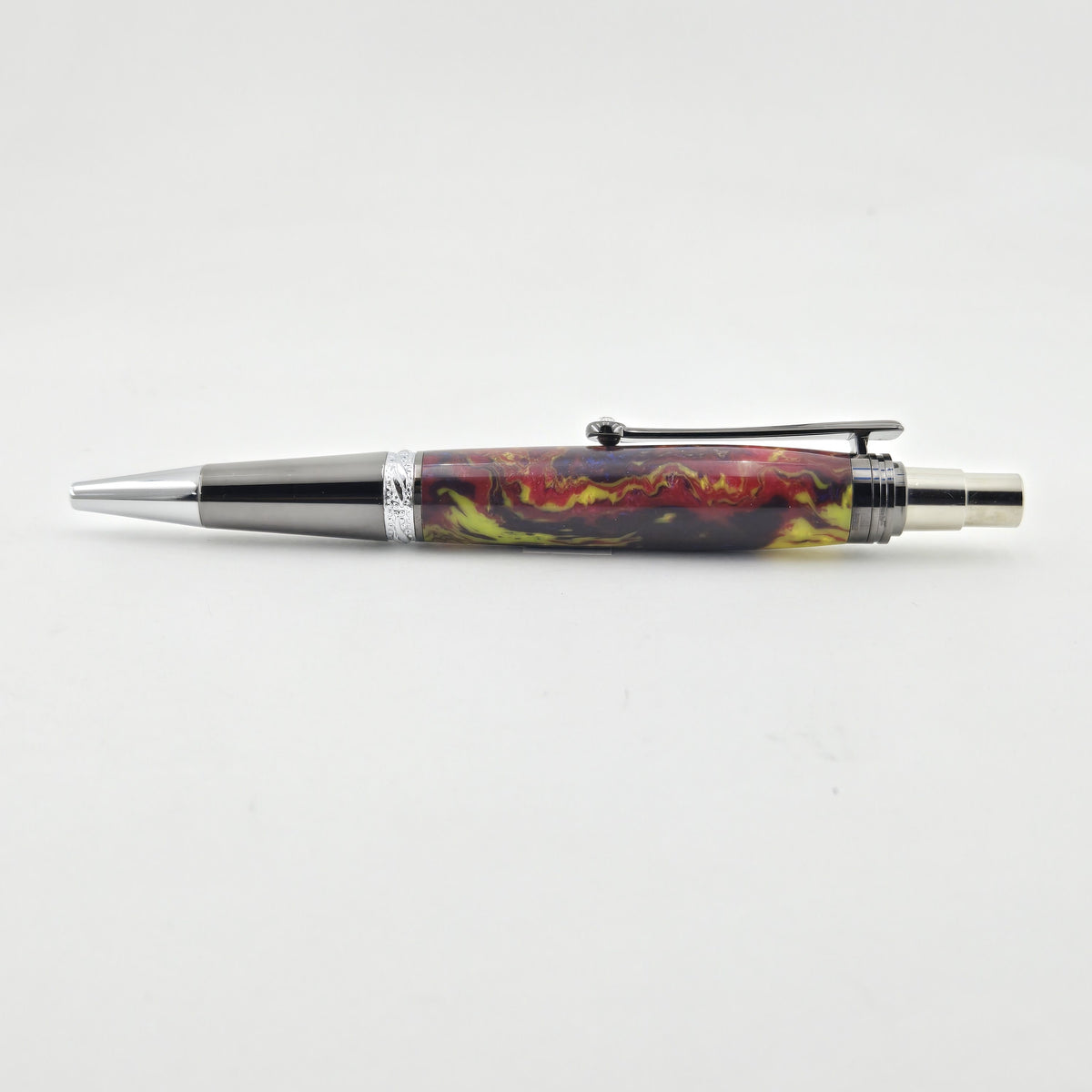 Majestic Squire EDC Click Pen – Hand-Turned Click Pen with Crystal Clip - Jester, Gun Metal and Chrome