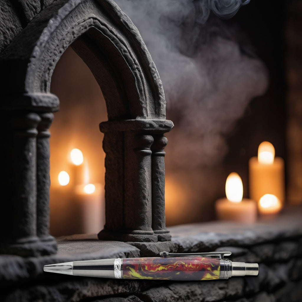 Majestic Squire EDC Click Pen – Hand-Turned Click Pen with Crystal Clip - Jester, Gun Metal and Chrome