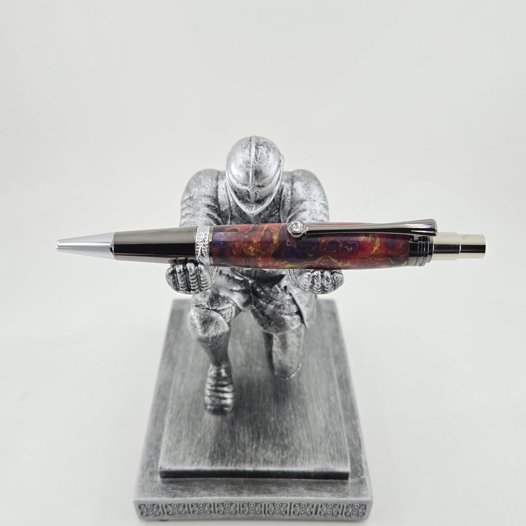 Majestic Squire EDC Click Pen – Hand-Turned Click Pen with Crystal Clip - Jester, Gun Metal and Chrome