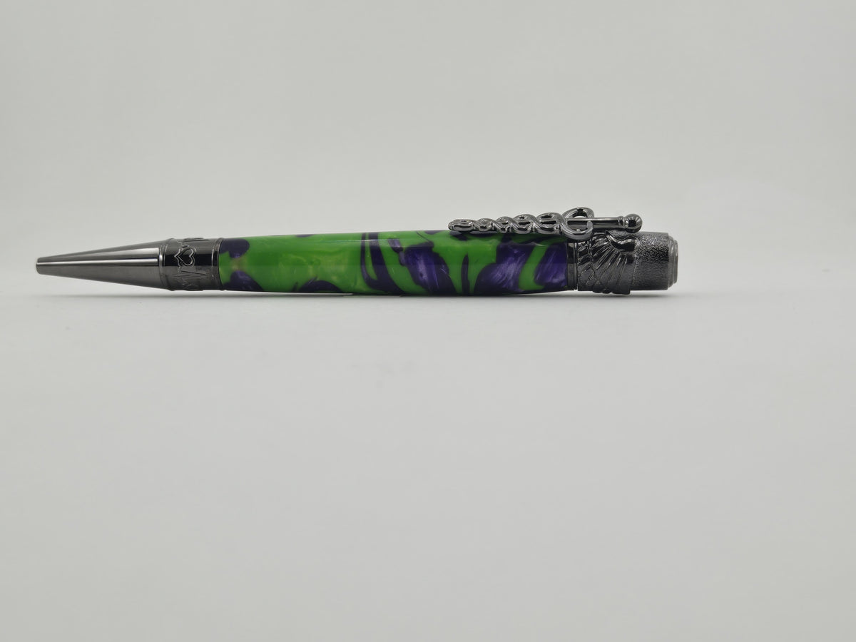 Medical Twist Pen – Hand-Turned Caduceus Pen with EKG Heartbeat Tip - Nuclear Grape, Gun Metal