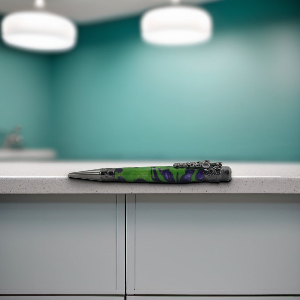 Medical Twist Pen – Hand-Turned Caduceus Pen with EKG Heartbeat Tip - Nuclear Grape, Gun Metal