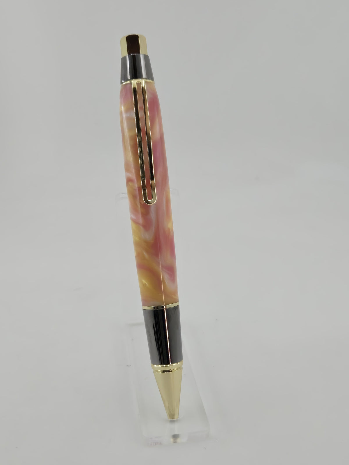 Big Ben EDC Click Pen - Strawberry Lemonade - Acrylester Vivid Polyester, Gold w/Gun Metal hardware