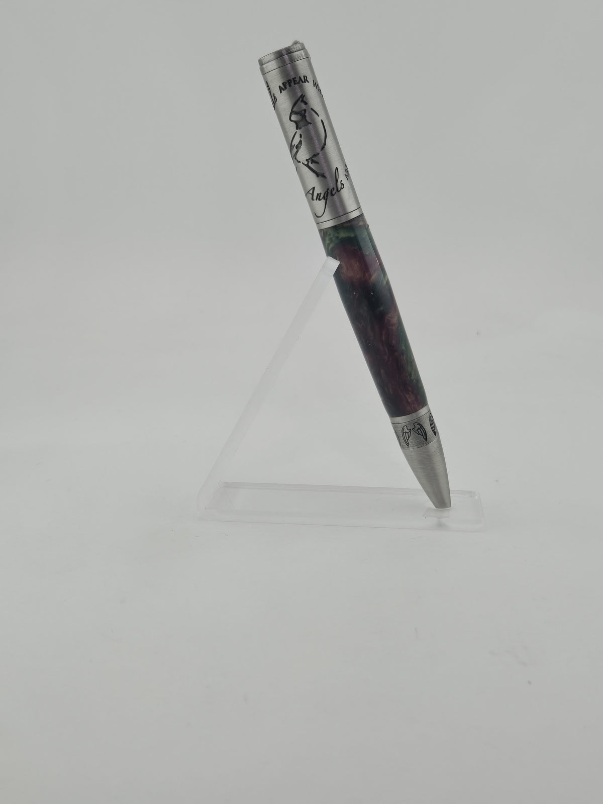 Heavenly Messenger Cardinal Pen – Hand-Turned Twist Pen with Angel Wings - Pomegranate Martini, Antique Pewter