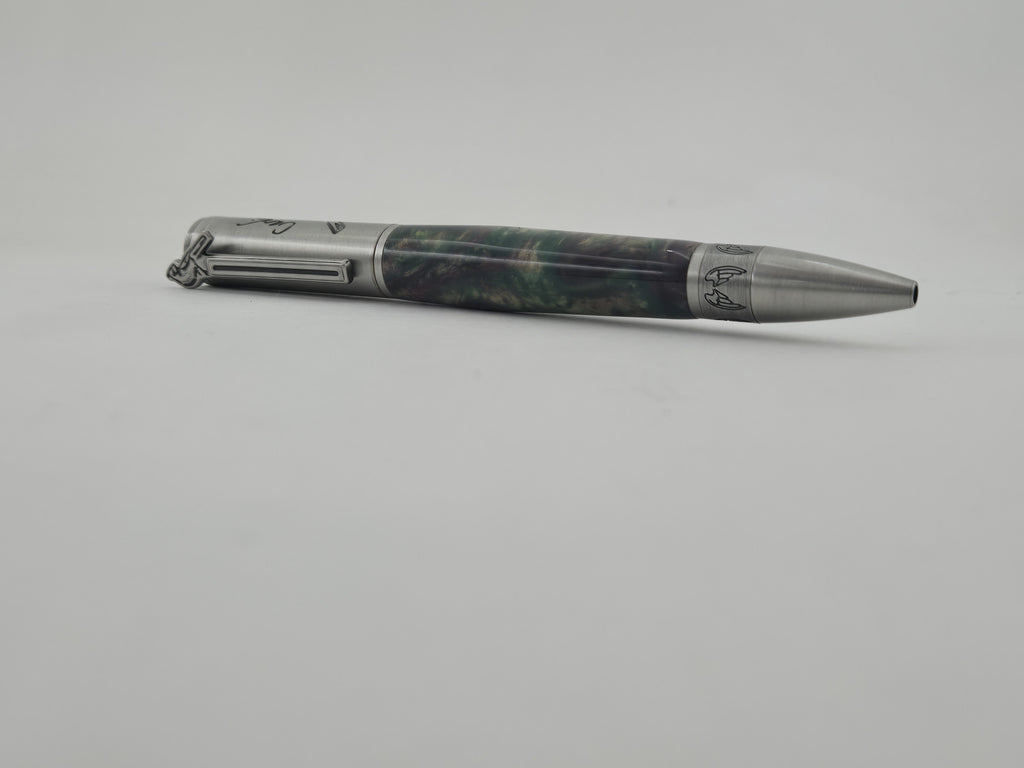 Heavenly Messenger Cardinal Pen – Hand-Turned Twist Pen with Angel Wings - Pomegranate Martini, Antique Pewter