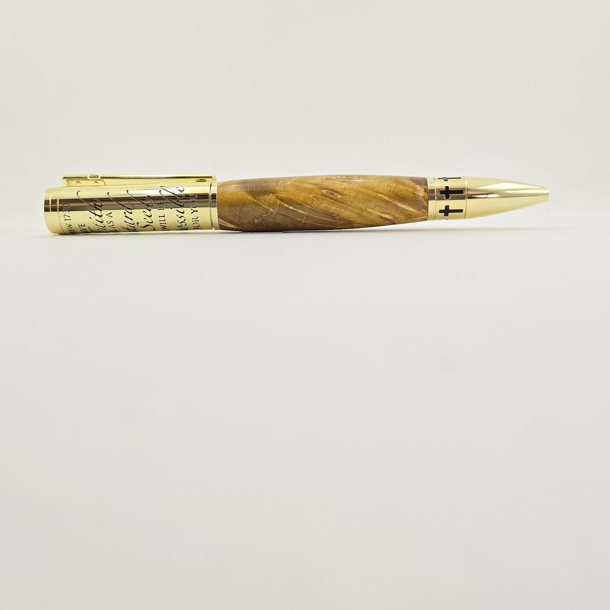 Matthew 17:20 Mustard Seed Twist Pen – Hand-Turned Scripture Pen with a Real Mustard Seed - Yellow Box Elder, Gold
