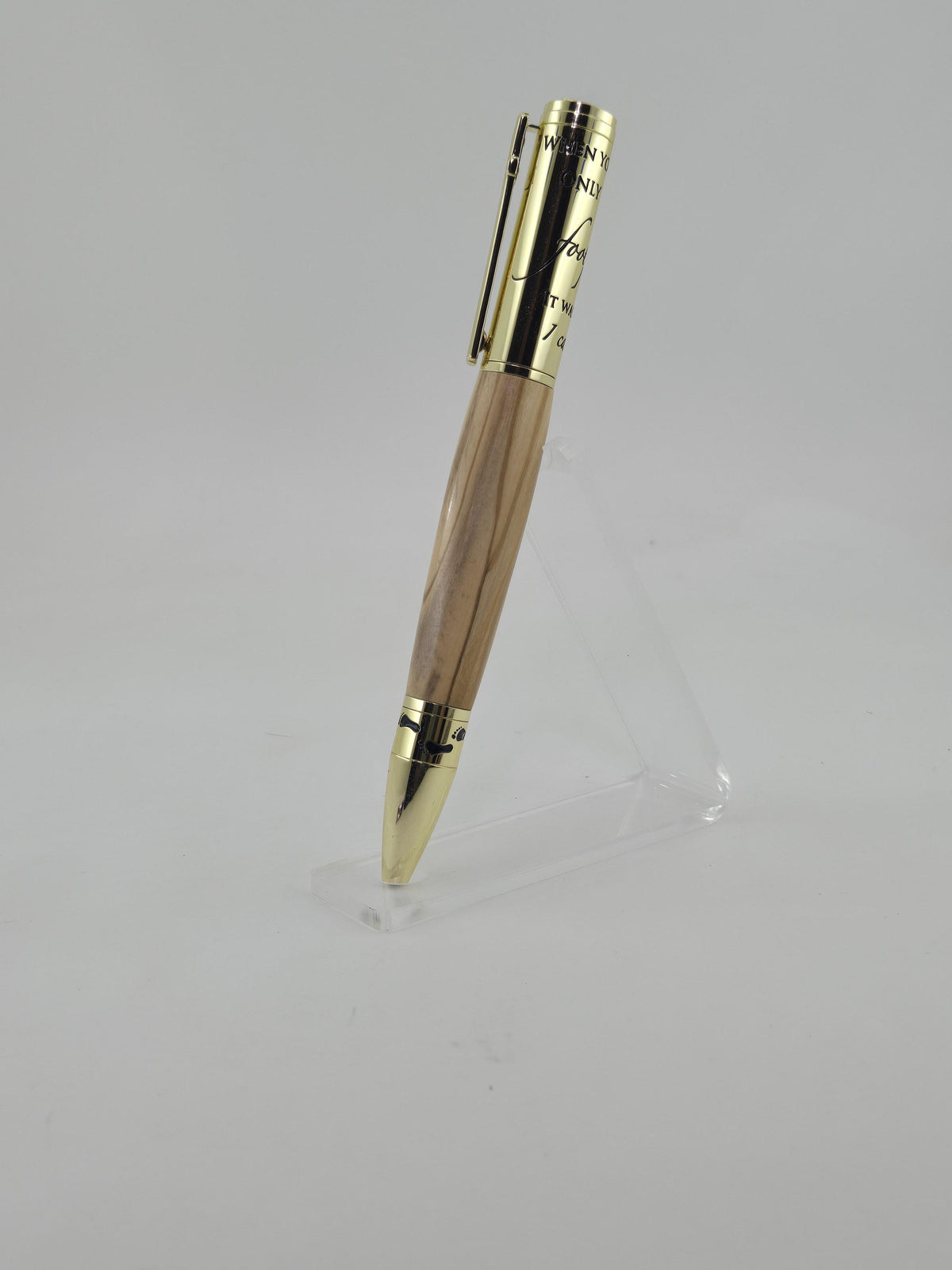 Footprints in the Sand Pen – Hand-Turned Twist Pen with Cross Clip - Bethlehem Olivewood, Gold