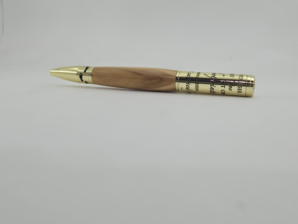 Footprints in the Sand Pen – Hand-Turned Twist Pen with Cross Clip - Bethlehem Olivewood, Gold