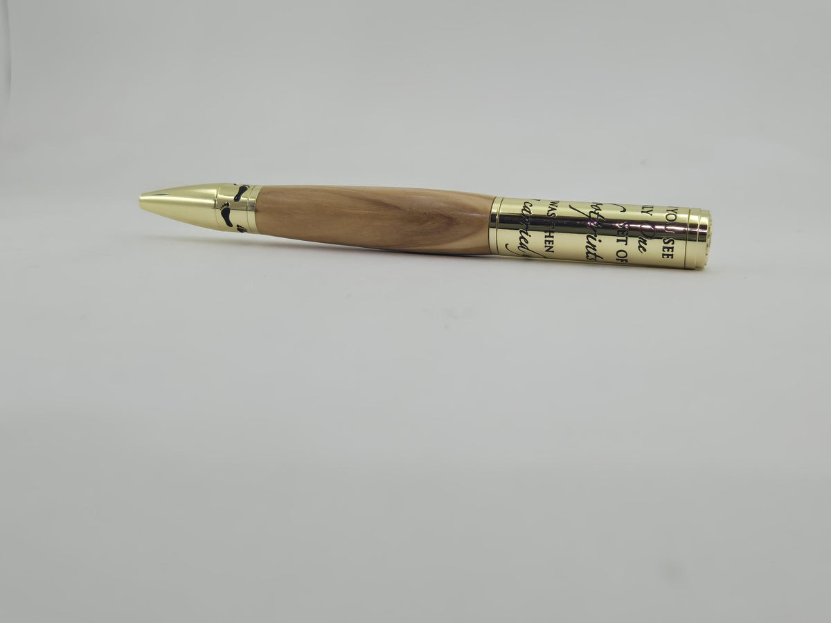 Footprints in the Sand Pen – Hand-Turned Twist Pen with Cross Clip - Bethlehem Olivewood, Gold