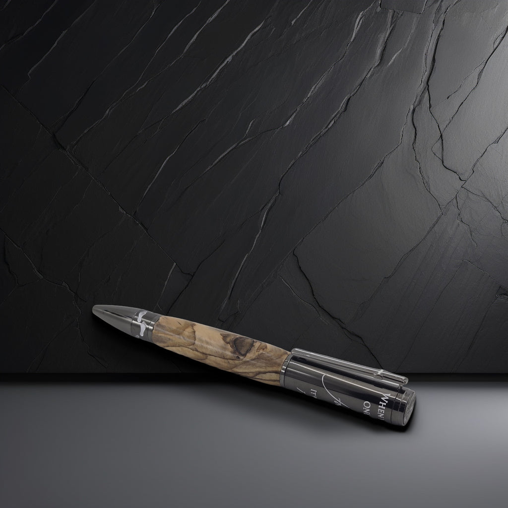 Footprints in the Sand Pen – Hand-Turned Twist Pen with Cross Clip - Bethlehem Olivewood, Gun Metal