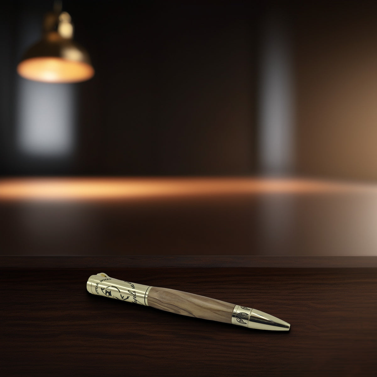 Heavenly Messenger Cardinal Pen – Hand-Turned Twist Pen with Angel Wings - Bethlehem Olivewood, Gold