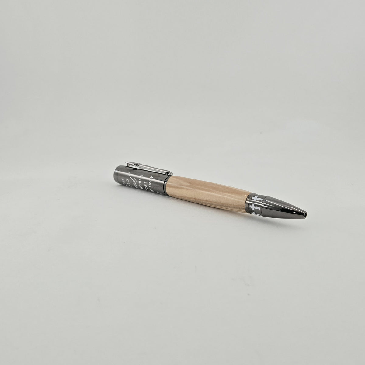 John 3:16 Twist Pen – Hand-Turned Scripture Pen with Crucifix Clip and Praying Hands - Bethlehem Olivewood, Gun Metal