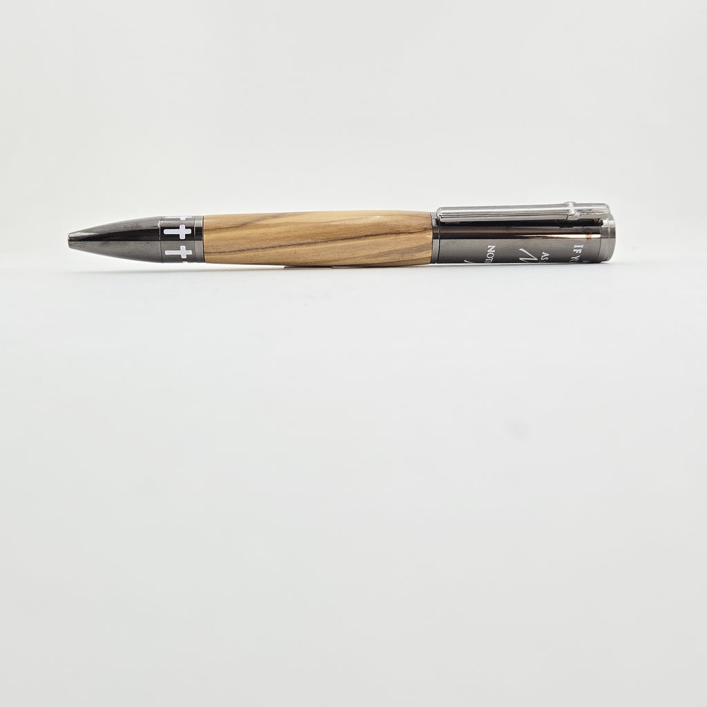 Matthew 17:20 Mustard Seed Twist Pen – Hand-Turned Scripture Pen with a Real Mustard Seed - Bethlehem Olivewood, Gun Metal