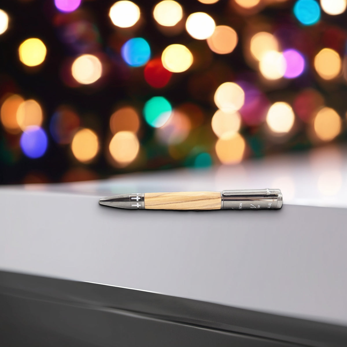 Matthew 17:20 Mustard Seed Twist Pen – Hand-Turned Scripture Pen with a Real Mustard Seed - Bethlehem Olivewood, Gun Metal