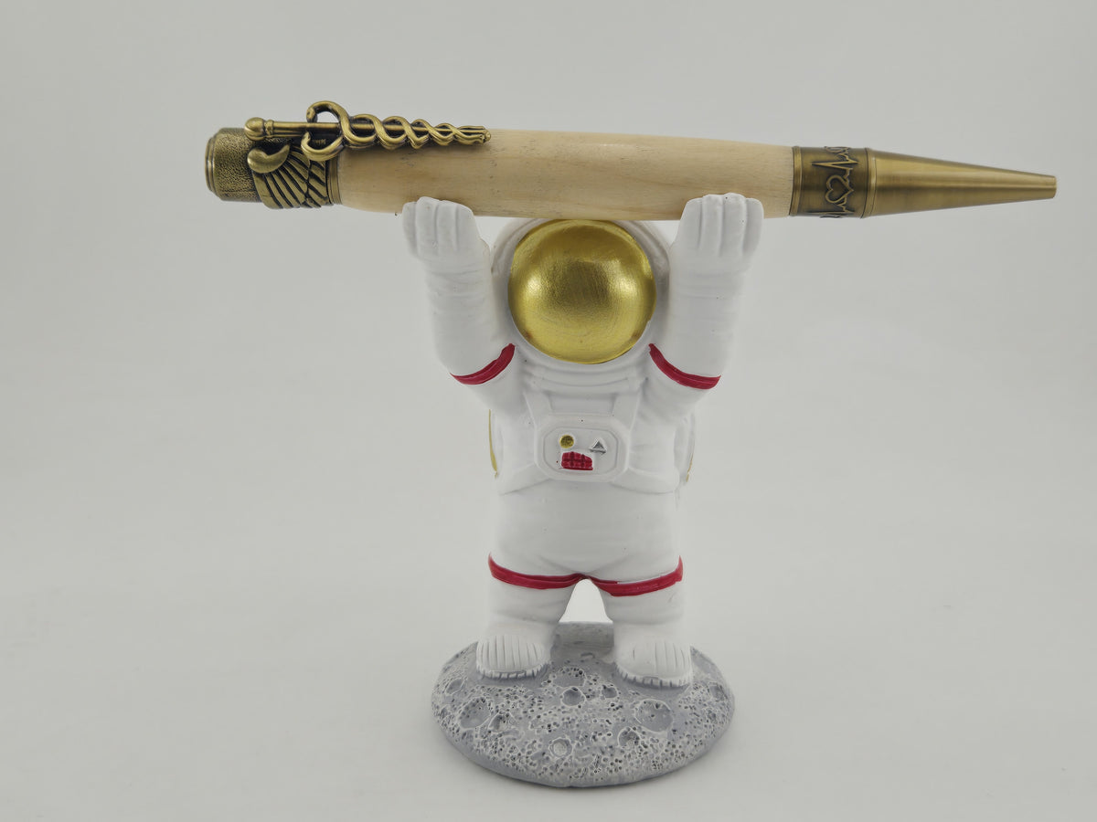 Medical Twist Pen – Hand-Turned Caduceus Pen with EKG Heartbeat Tip - Maple Wood, Antique Brass
