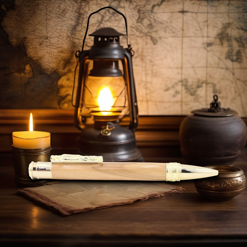 Hand-Turned Military Pen – Sculpted Soldier Clip and USA End Cap Twist Pen - Olivewood, Gold