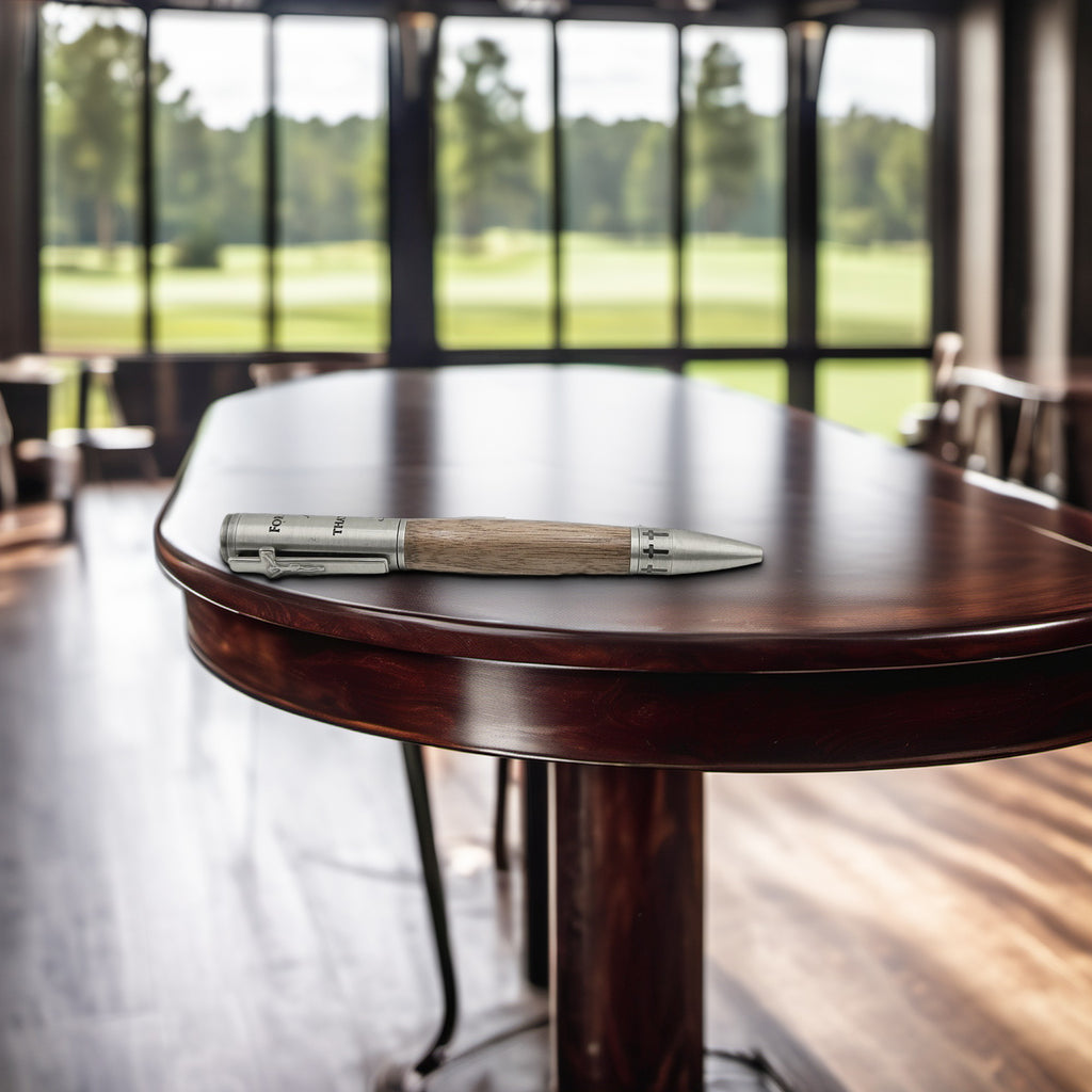 John 3:16 Twist Pen – Hand-Turned Scripture Pen with Crucifix Clip and Praying Hands - Walnut Wood, Antique Pewter