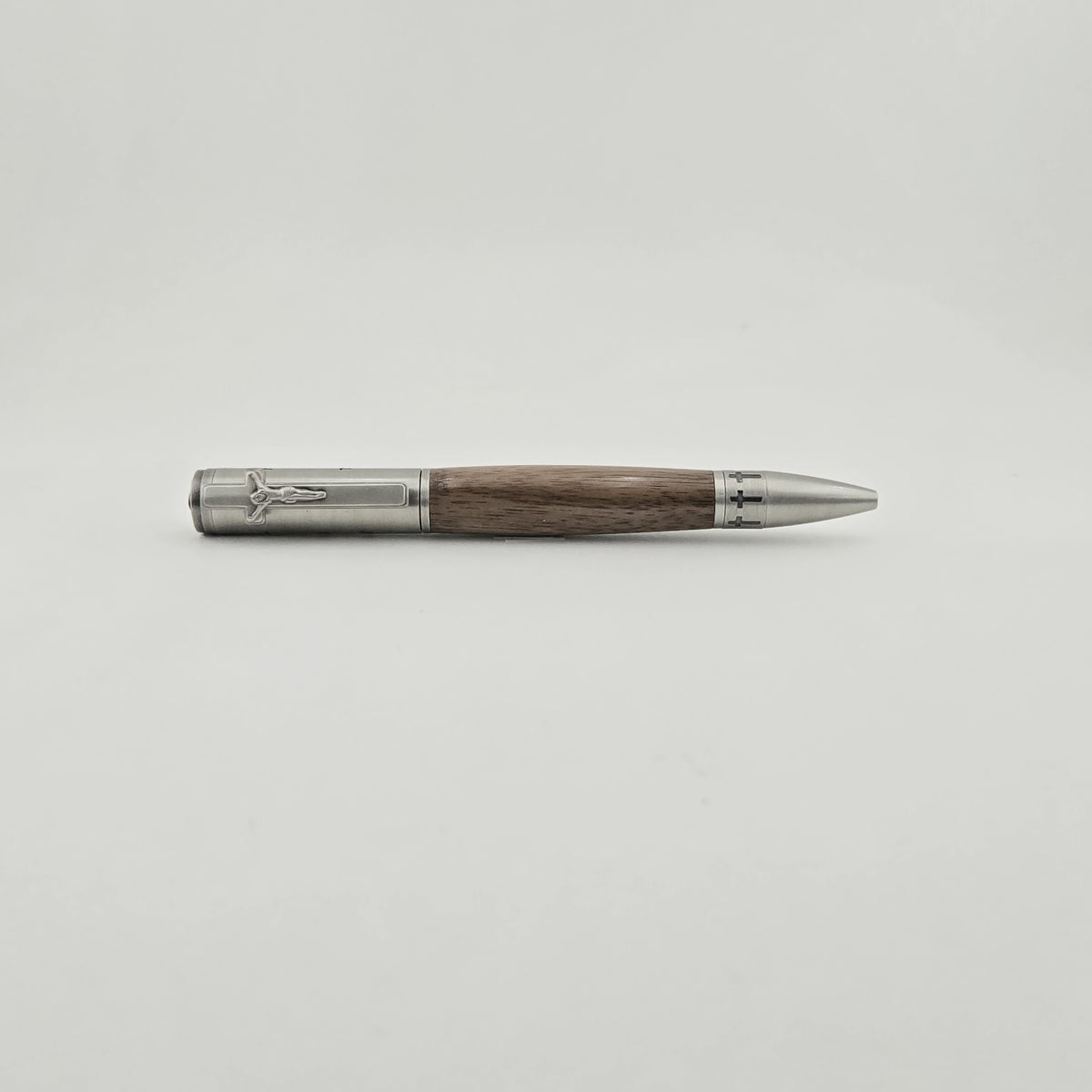 John 3:16 Twist Pen – Hand-Turned Scripture Pen with Crucifix Clip and Praying Hands - Walnut Wood, Antique Pewter