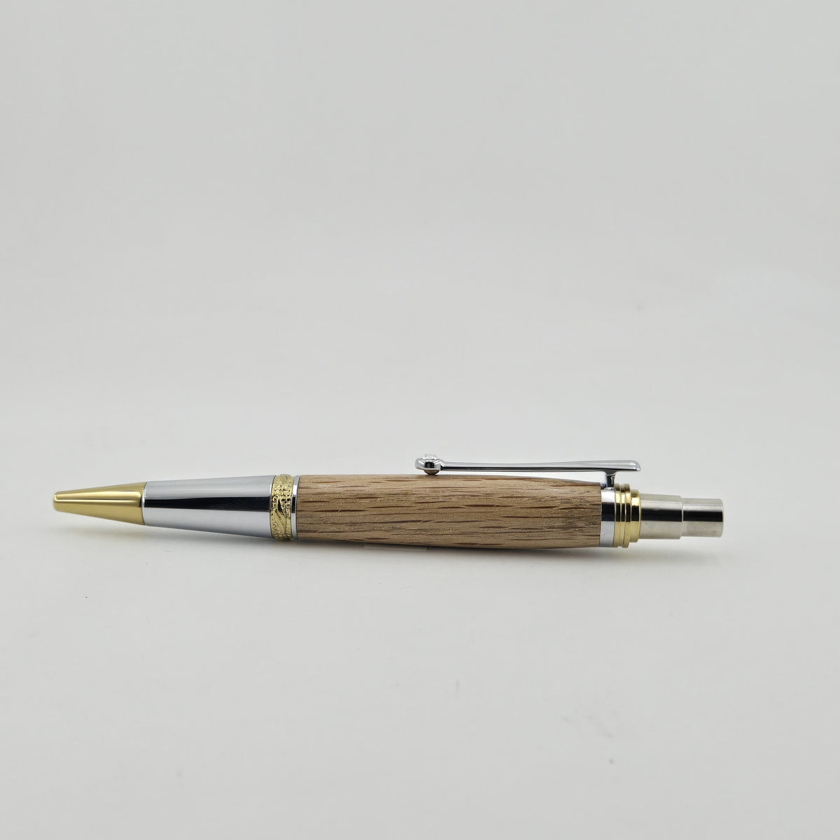 Majestic Squire EDC Click Pen – Hand-Turned Click Pen with Crystal Clip - White Oak Wood, Gold TN and Chrome