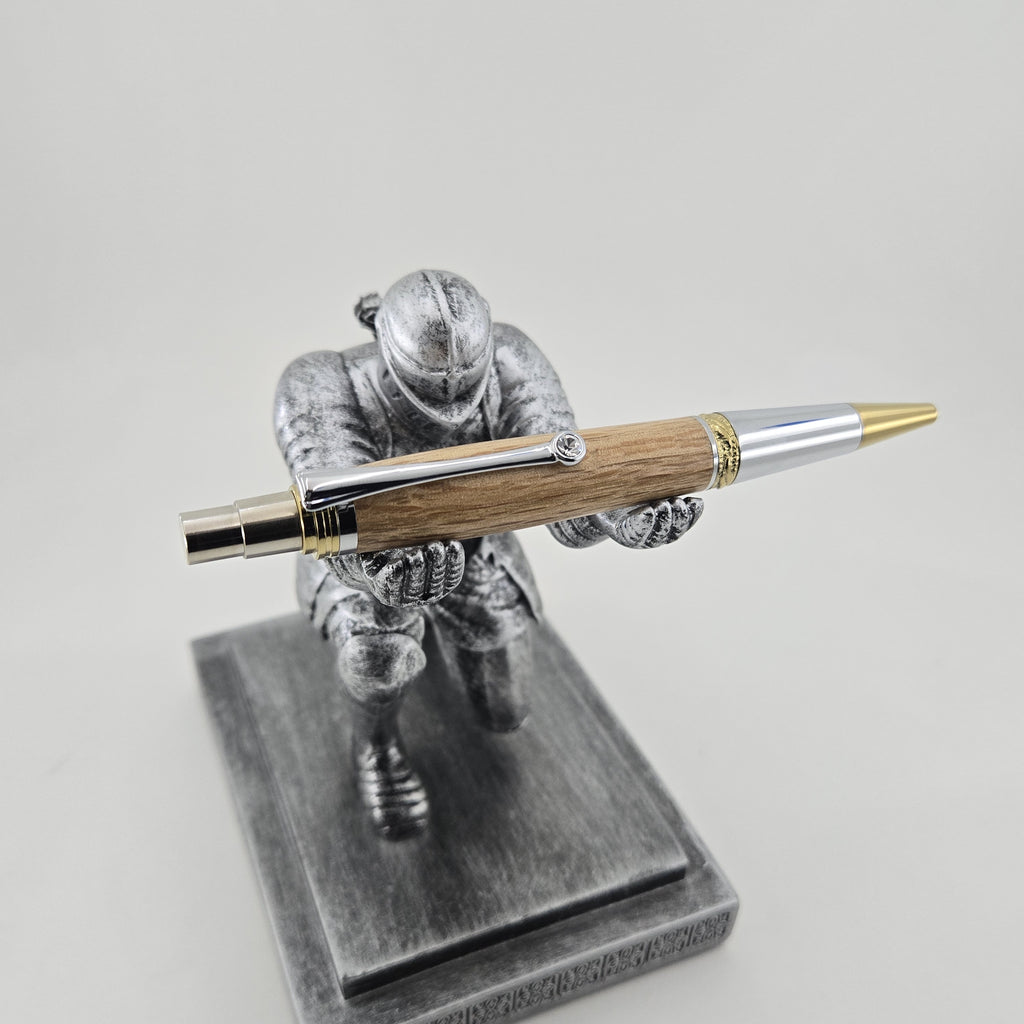 Majestic Squire EDC Click Pen – Hand-Turned Click Pen with Crystal Clip - White Oak Wood, Gold TN and Chrome