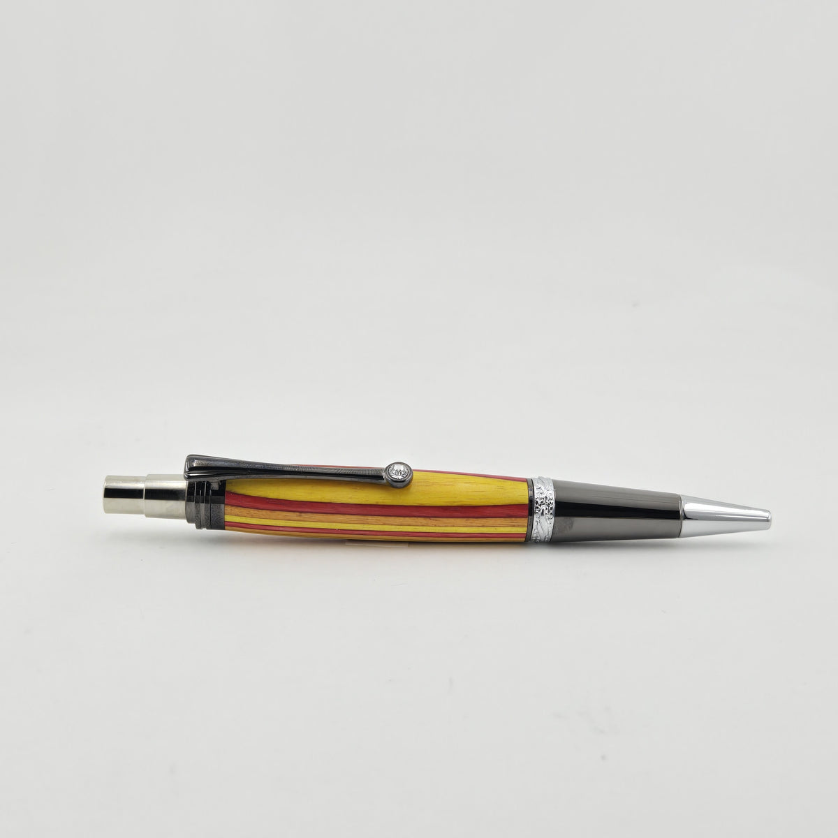 Majestic Squire EDC Click Pen – Hand-Turned Click Pen with Crystal Clip - Sunrise, Gun Metal and Chrome