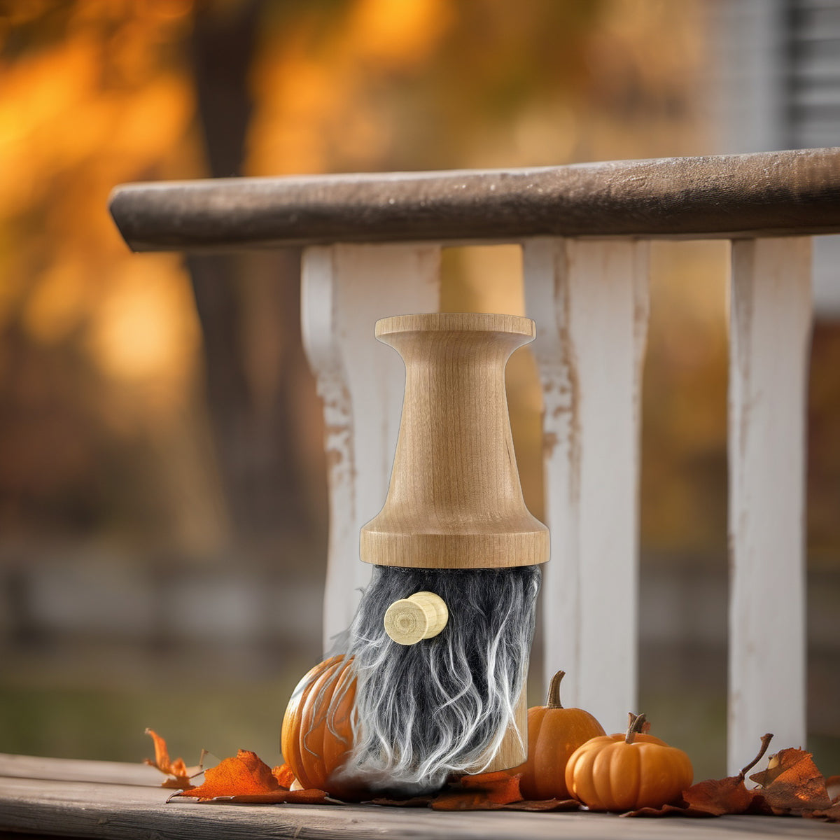 Hand-Turned Wooden Gnome – Whimsical Woodland Charm for Any Shelf - Cherry wood, grey beard, flared hat (B)