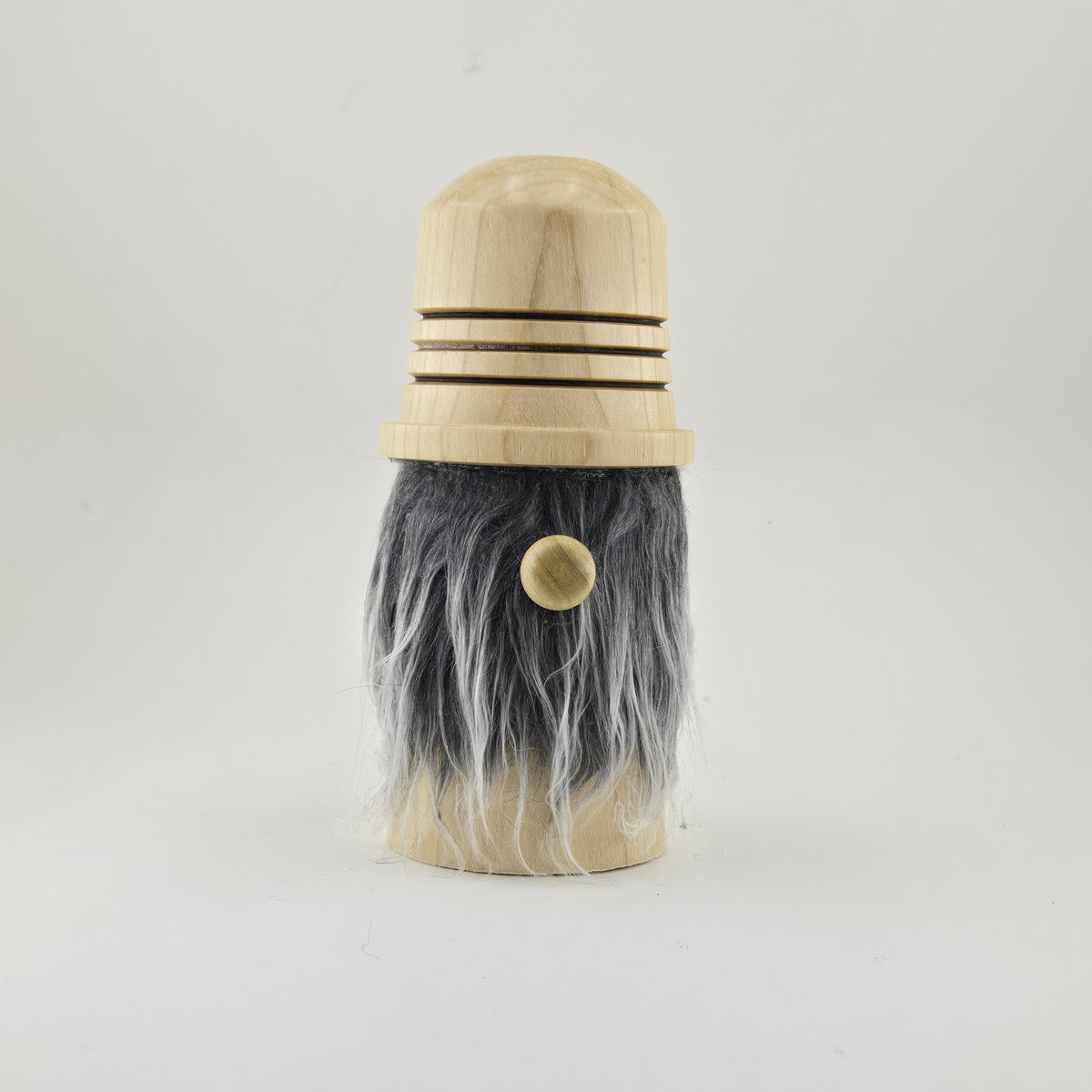 Hand-Turned Wooden Gnome – Whimsical Woodland Charm for Any Shelf - Poplar wood, grey beard, domed hat (A)