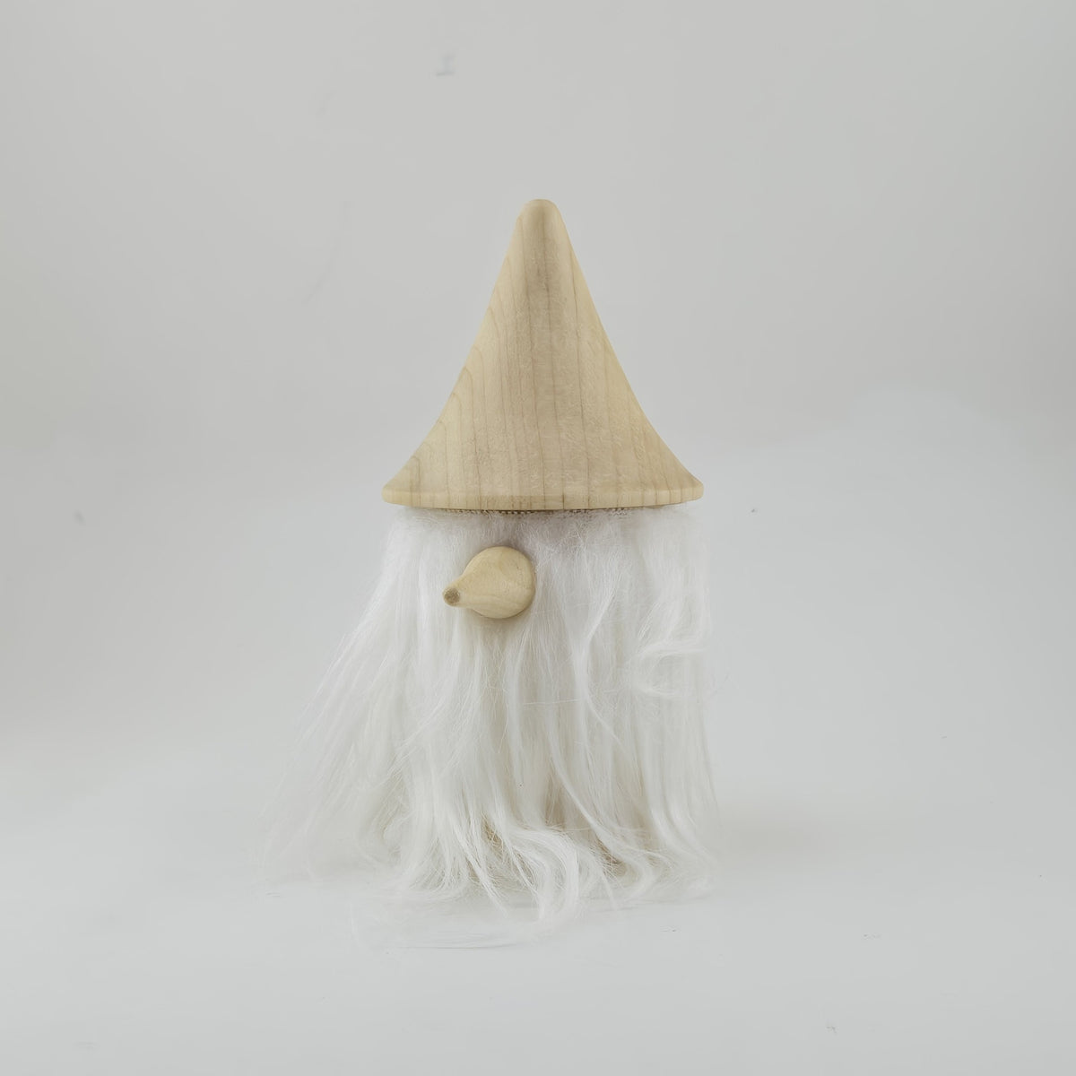 Hand-Turned Wooden Gnome – Whimsical Woodland Charm for Any Shelf - Poplar wood, white beard, pointed hat (A)