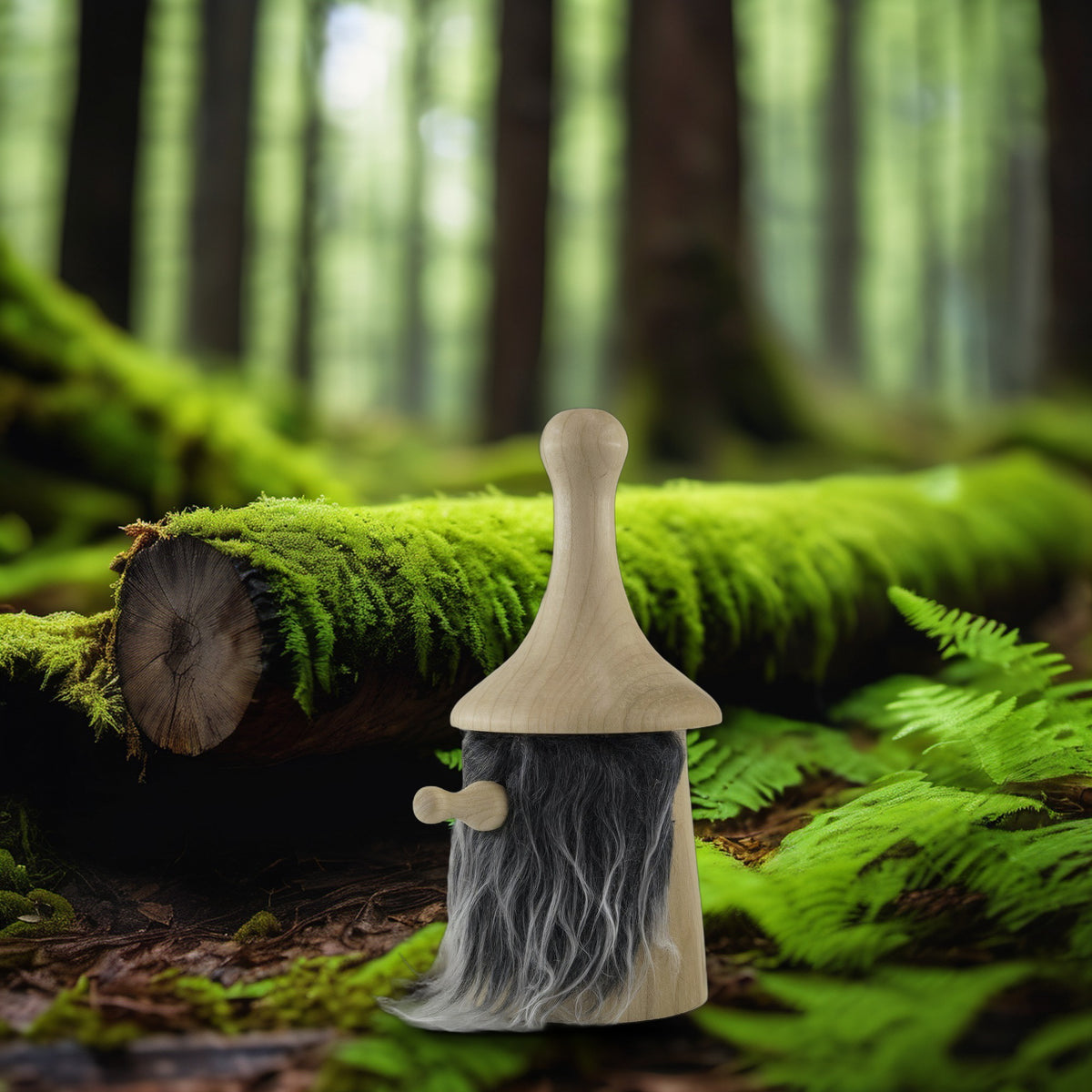 Hand-Turned Wooden Gnome – Whimsical Woodland Charm for Any Shelf - Poplar wood, grey beard, knob-top hat (B)