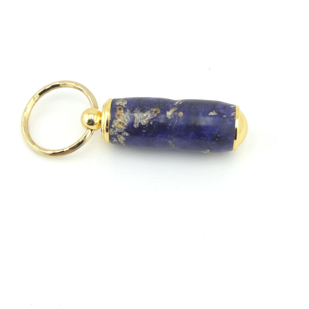 Keychain Pill Box – Hand-Turned Wood or Resin, 24kt Gold - Purple Box Elder, 24kt Gold