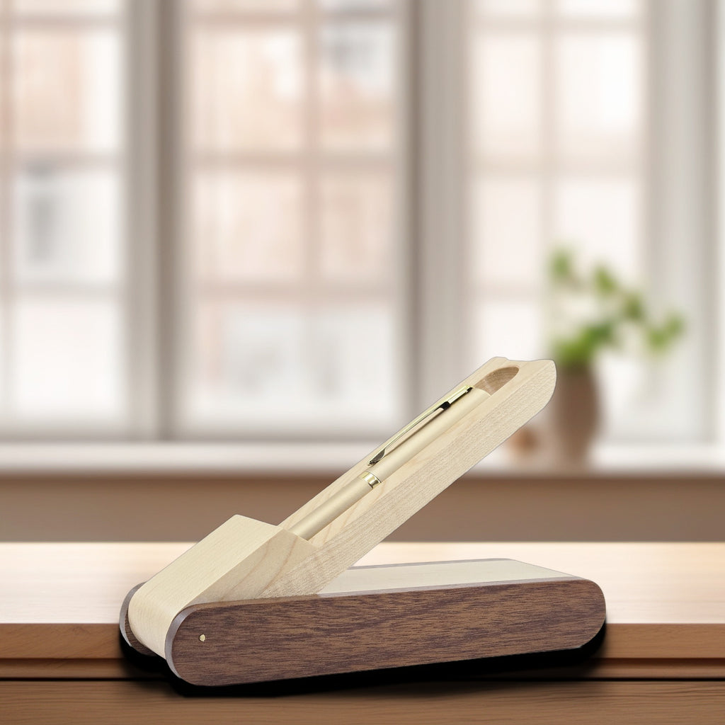 Two-Tone Maple and Apitong Pen Display Box – Hinged Single-Pen Gift Box - PKBOX2T1