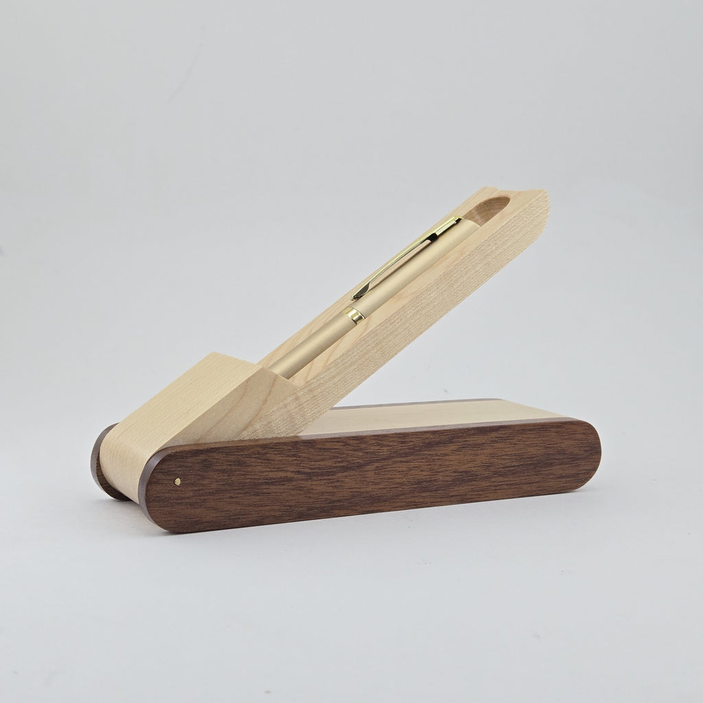 Two-Tone Maple and Apitong Pen Display Box – Hinged Single-Pen Gift Box - PKBOX2T1