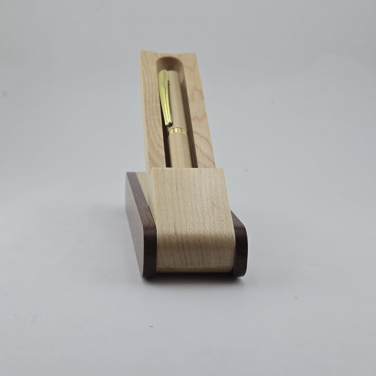 Two-Tone Maple and Apitong Pen Display Box – Hinged Single-Pen Gift Box - PKBOX2T1