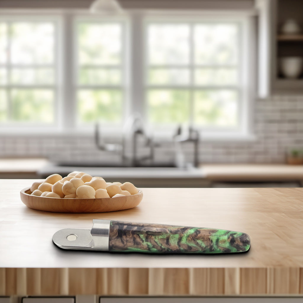 No-Dent Bottle Opener – Hand-Turned Wood or Resin Handle, Magnetic Stainless Steel - Evergreen Resin, Stainless Steel