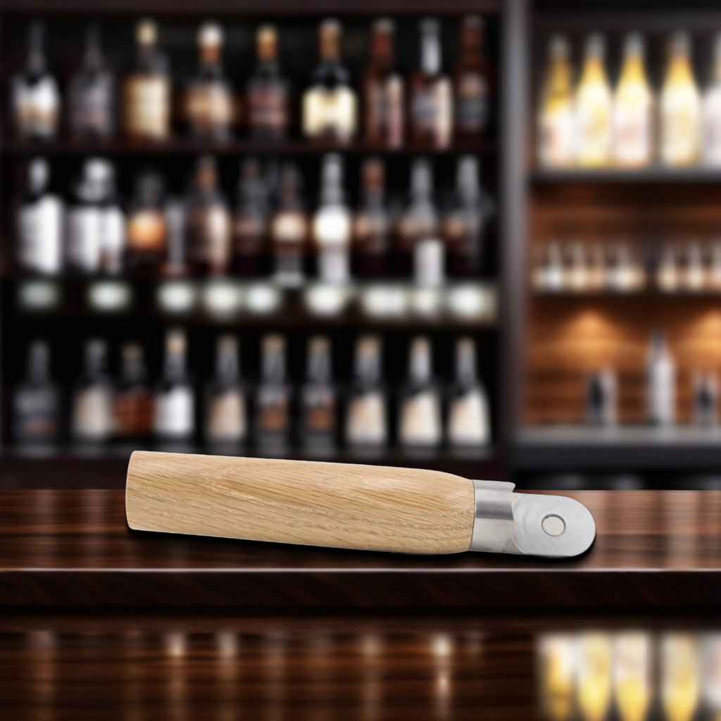 No-Dent Bottle Opener – Hand-Turned Wood or Resin Handle, Magnetic Stainless Steel - White Oak, Stainless Steel
