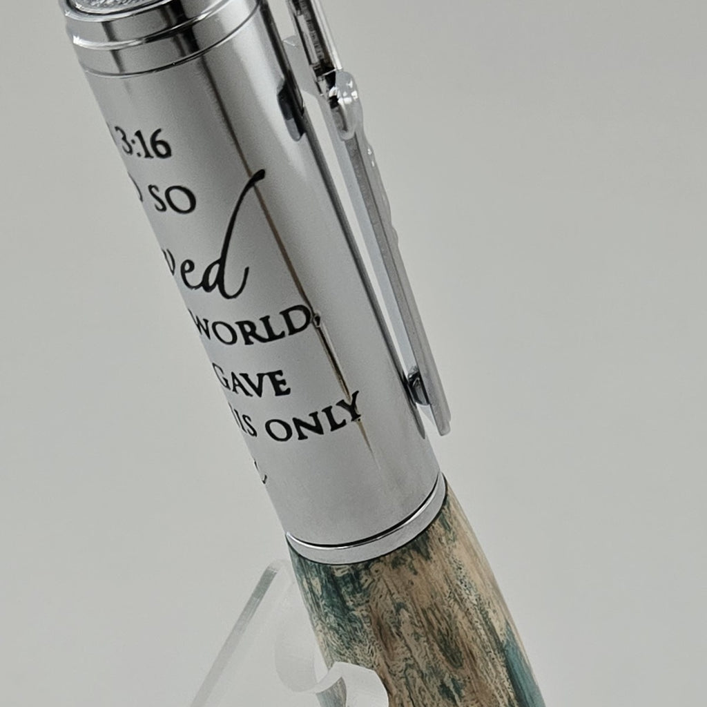 John 3:16 Twist Pen – Hand-Turned Scripture Pen with Crucifix Clip and Praying Hands