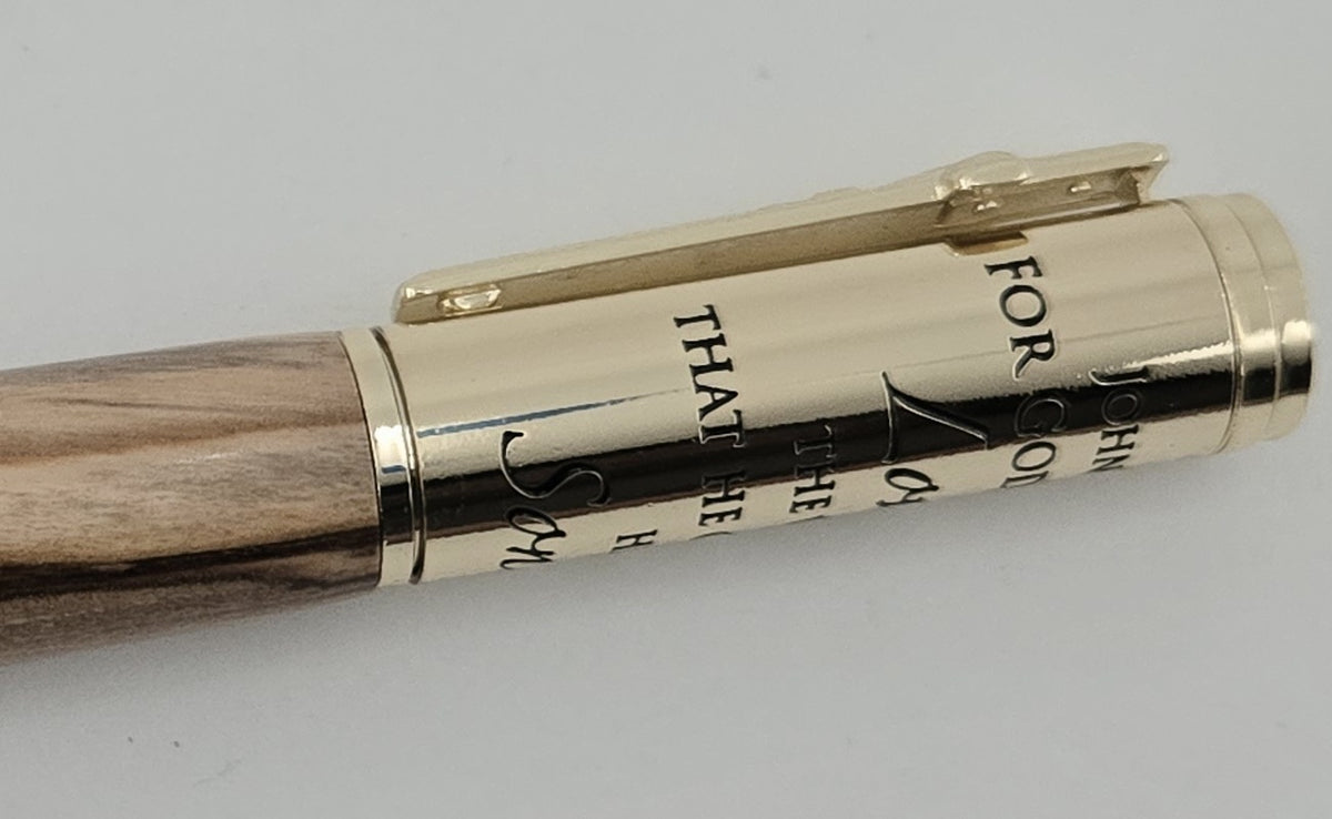 John 3:16 Twist Pen – Hand-Turned Scripture Pen with Crucifix Clip and Praying Hands