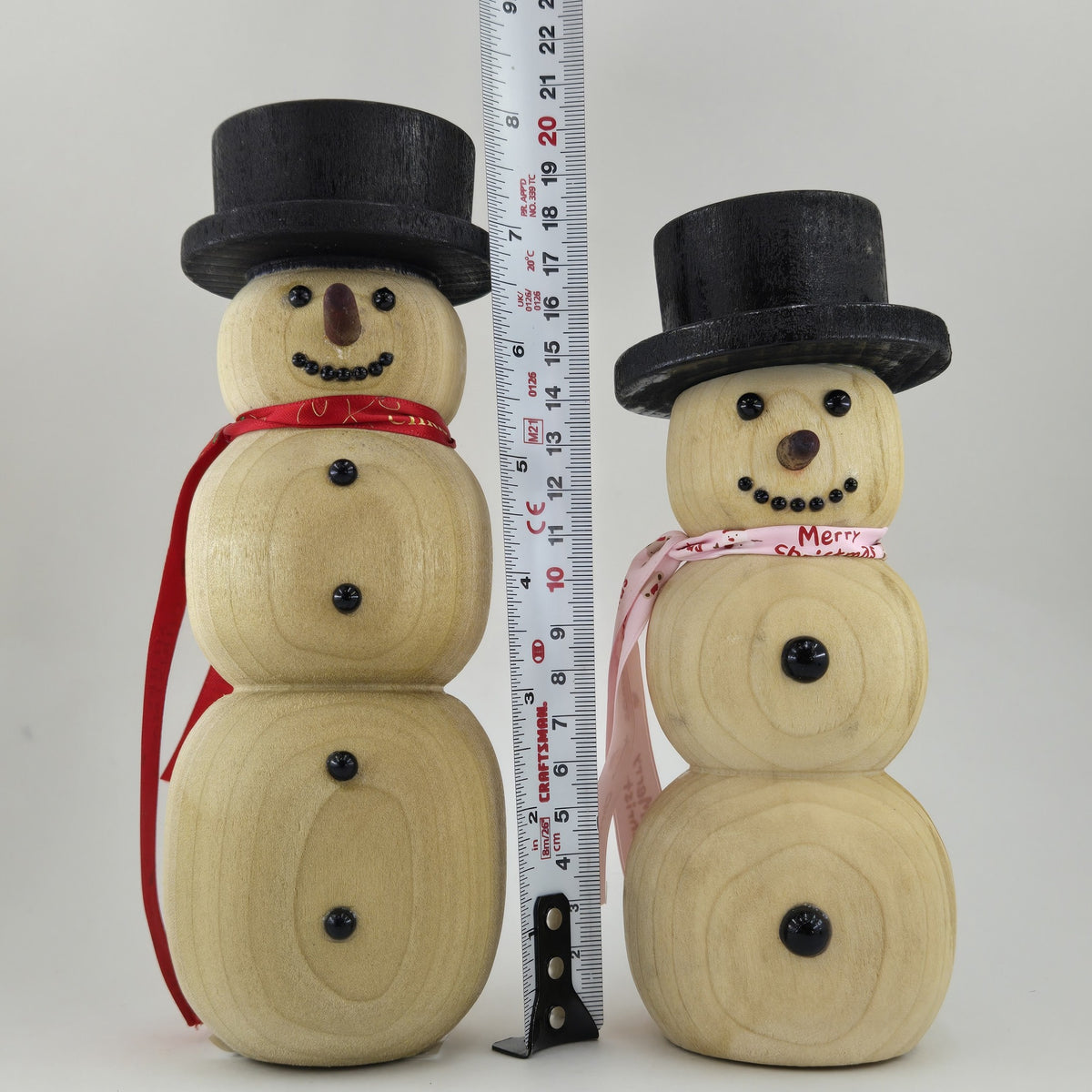 Hand-Turned Wooden Snowman – Lathe-Turned Christmas Decor with a Ribbon Scarf