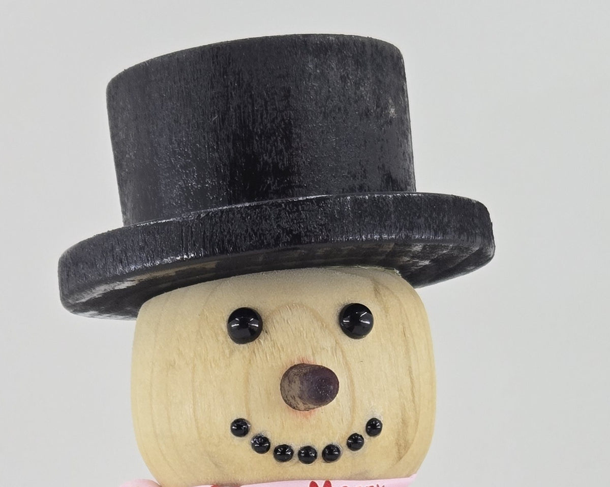 Hand-Turned Wooden Snowman – Lathe-Turned Christmas Decor with a Ribbon Scarf